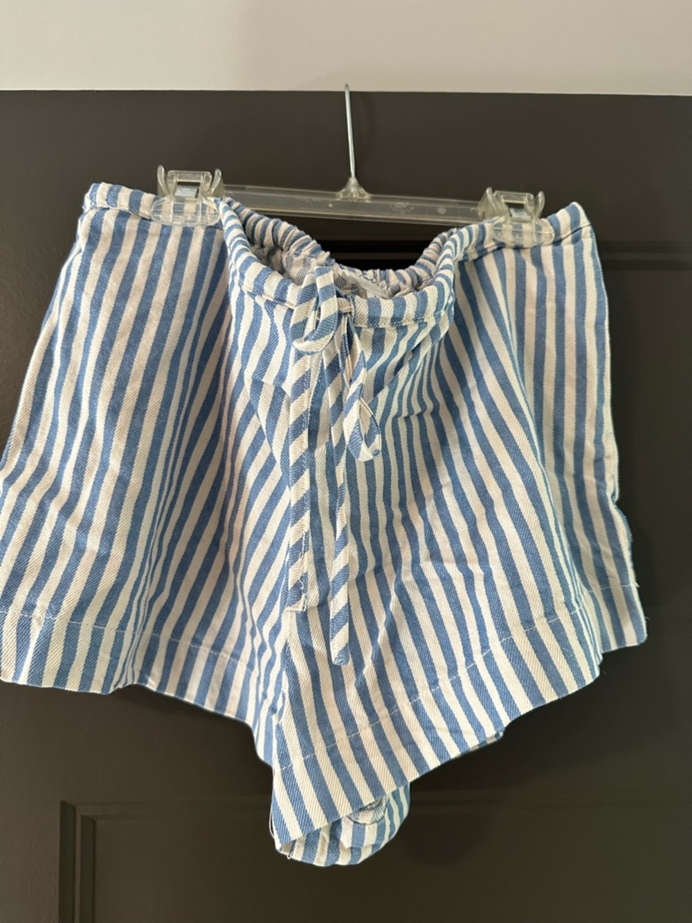 Blue and White Striped Women’s Drawstring Beach Shorts